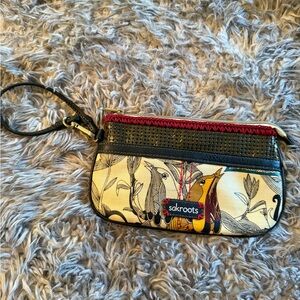 Sakroots Cream Wristlet with Black Trim & Red Accent